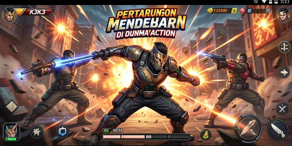 Tampilan gameplay K3K3 menunjukkan aksi pertarungan yang mendebarkan.