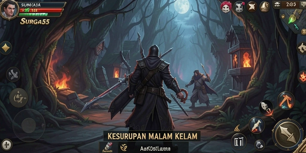 Screenshot gameplay SURGA55 menampilkan momen menegangkan dalam suasana horror.